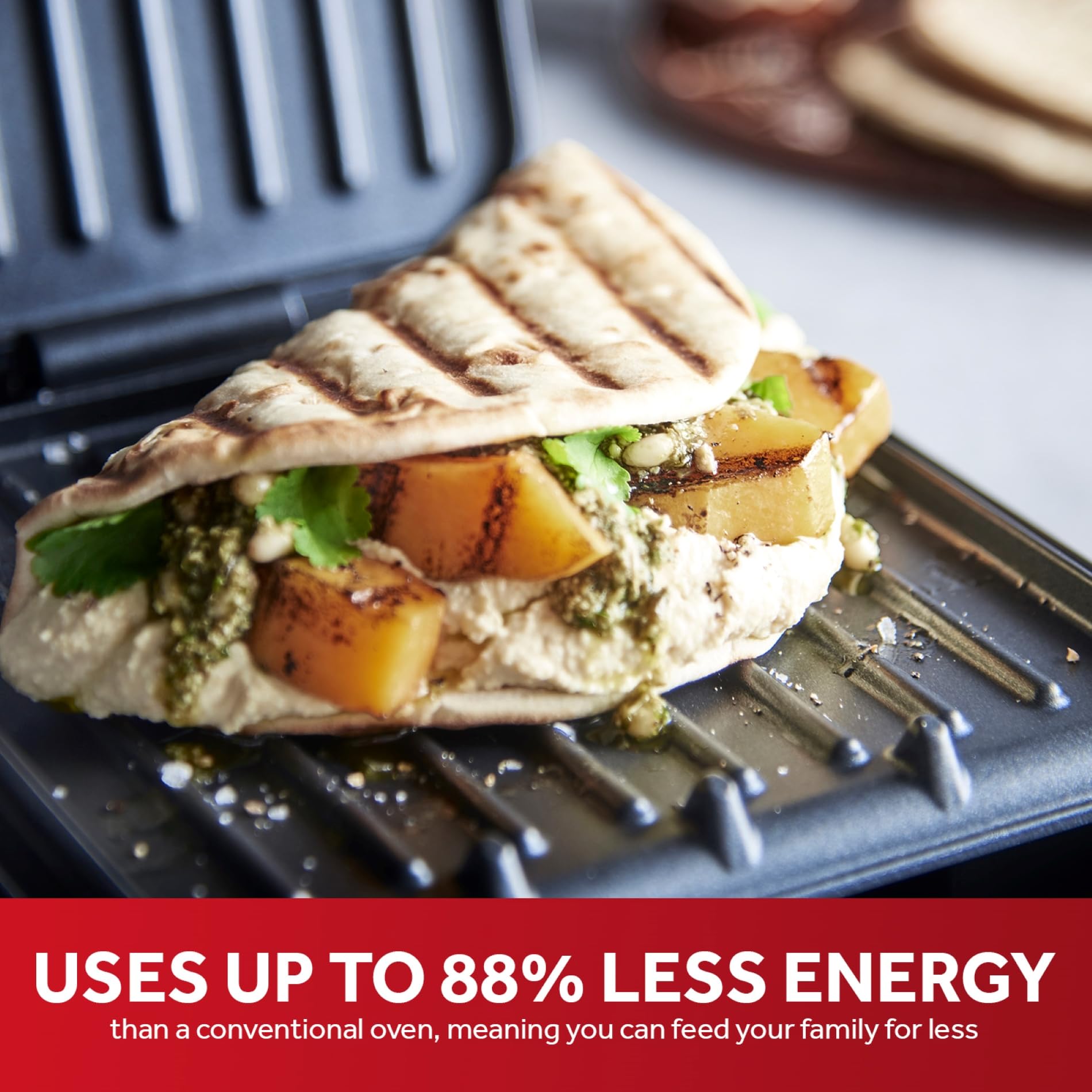 George Foreman Large Electric Fit Grill [Non stick, Healthy, Griddle, Toastie, Hot plate, Panini, BBQ, Energy saving, Vertical storage, Easy clean, Drip tray, Ready to cook light] Black, 2400W 25820