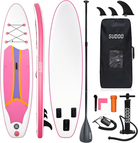 SUDOO 10FT 3M Inflatable Stand Up Paddle Board SUP Board 6” Thick Surfboard Lightweight Non-Slip EVA Deck SUP Package Complete Kit for All Skill Beginners Adults Fishing Yoga Surfing