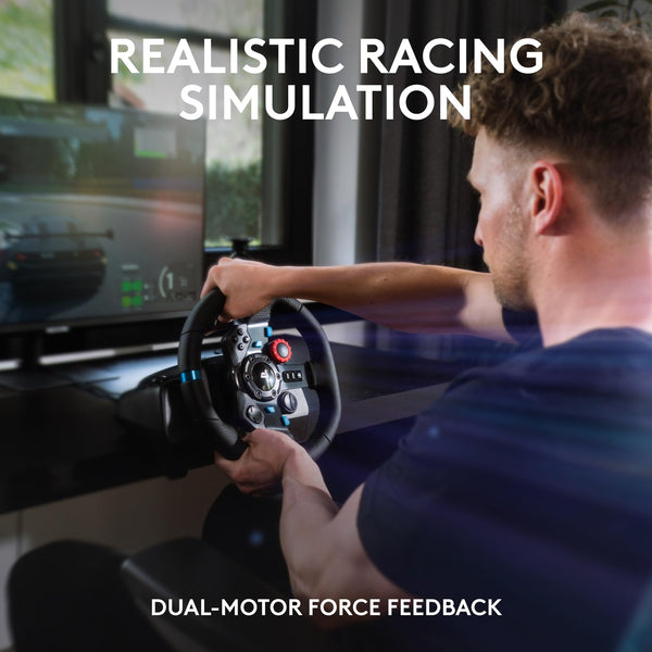 Logitech G29 Driving Force Racing Wheel and Floor Pedals, Real Force Feedback, Stainless Steel Paddle Shifters, Leather Steering Wheel Cover for PS5, PS4, PC, Mac, Black