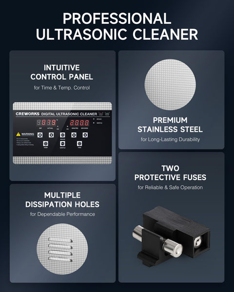 CREWORKS 6L Digital Ultrasonic Cleaner, 1.6 gal. Ultrasonic Cleaning Machine with Degas & Gentle Modes, 180W Professional Ultrasound Cleaner with 300W Heater and Timer for Glasses