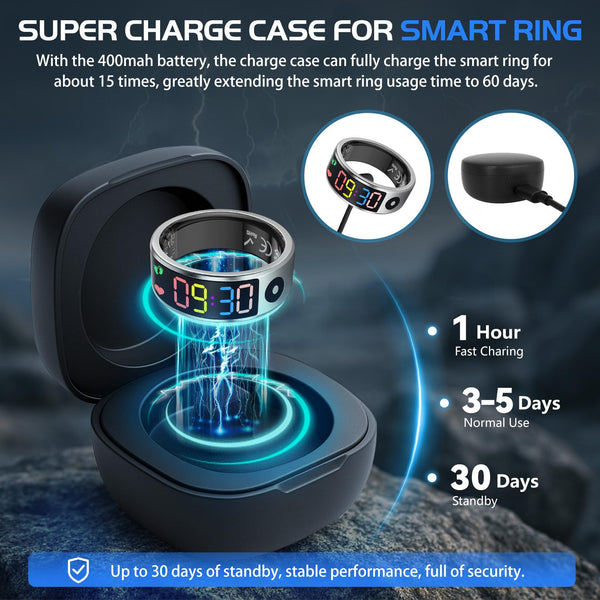 Smart Ring for Men Women, Sleep & Heart Rate Monitor Health Ring, Fitness Ring Heart Rate Blood Oxygen Sleep Monitor Step Counter Activity Tracker for Android iOS with Charging Case (#12-Y)