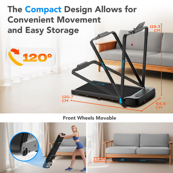Treadmills Foldable 14KM/H with 10% Incline LED Monitor APP, Remote Control Under Desk Walking Pad with Foldable Handrail for Home Workout