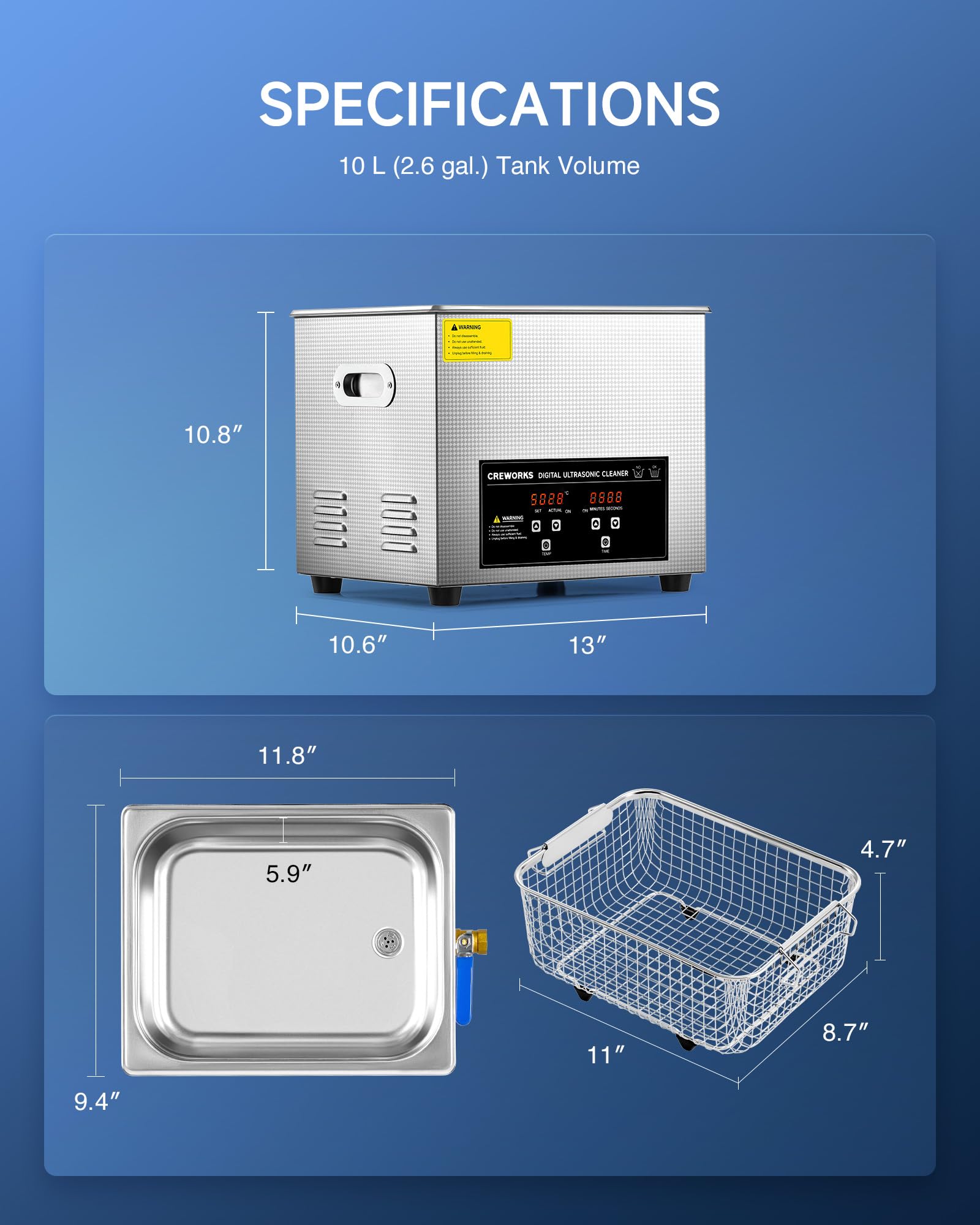 CREWORKS 6L Digital Ultrasonic Cleaner, 1.6 gal. Ultrasonic Cleaning Machine with Degas & Gentle Modes, 180W Professional Ultrasound Cleaner with 300W Heater and Timer for Glasses