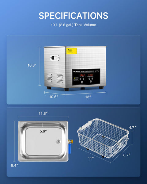 CREWORKS 6L Digital Ultrasonic Cleaner, 1.6 gal. Ultrasonic Cleaning Machine with Degas & Gentle Modes, 180W Professional Ultrasound Cleaner with 300W Heater and Timer for Glasses