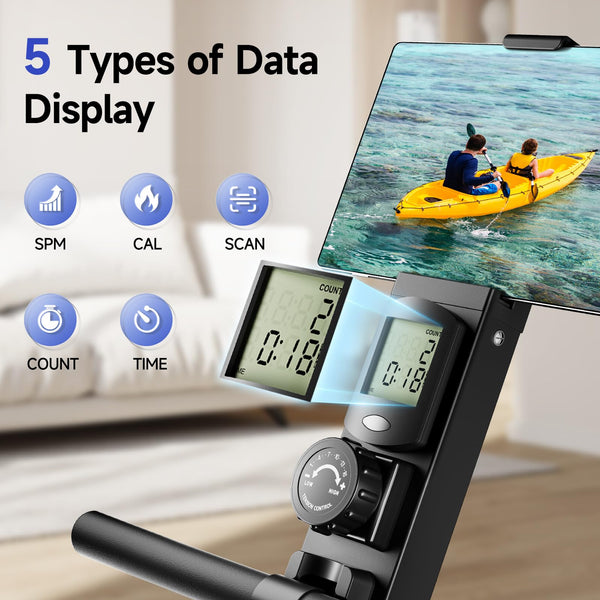 YPOO Rowing Machines, Magnetic Rowing Machines for Home Gym, 16 Levels Resistance Rowing Machine Foldable Quiet with Dual Slide Rail, 350lb Folding Rowing Machine with LCD Display Seat Cushion & App