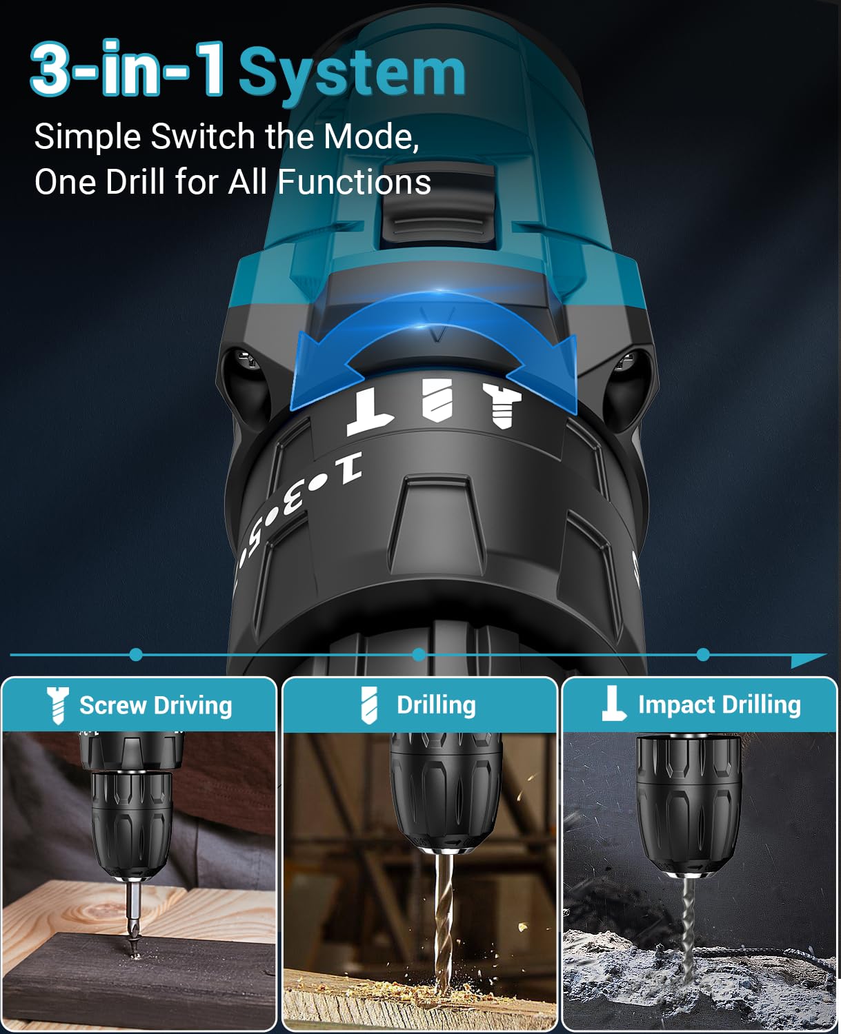 MHPRO Cordless Drill, Power Drill Brushless 21V, Cordless HammerDrill with 2 Batteries 2000mAh, 20+3 Torque, 45N.m Max DrillSet, LED Light, 2 Speed, 14PCS Accessories for Home and Garden DIY Project