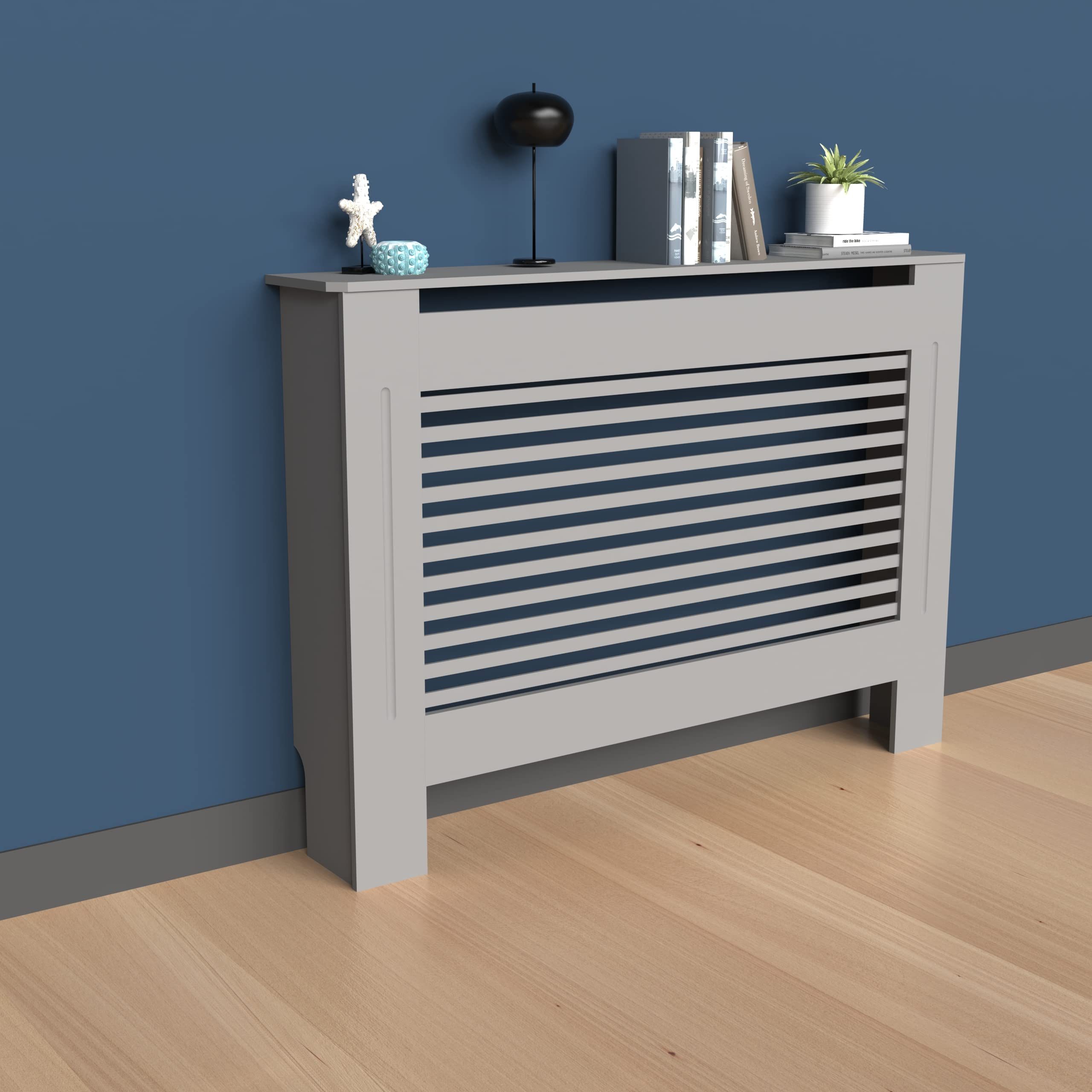 FATIVO High Radiator Cover Wood Cabinet: 92cm Height Grey Medium Heater Covers Horizontal Slat Internal Heights 90cm Tall Radiator Shelf Thicken MDF