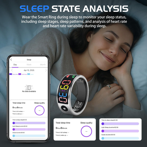 Smart Ring for Men Women, Sleep & Heart Rate Monitor Health Ring, Fitness Ring Heart Rate Blood Oxygen Sleep Monitor Step Counter Activity Tracker for Android iOS with Charging Case (#12-Y)
