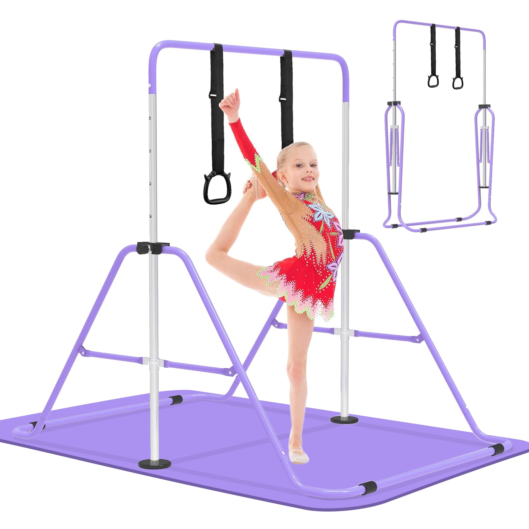 EVERYMILE Gymnastics Bars, Junior Training Kip Bar Gymnastics Equipment for Home,Adjustable Height Folding Horizontal Bar with Gymnastic Rings for Kid