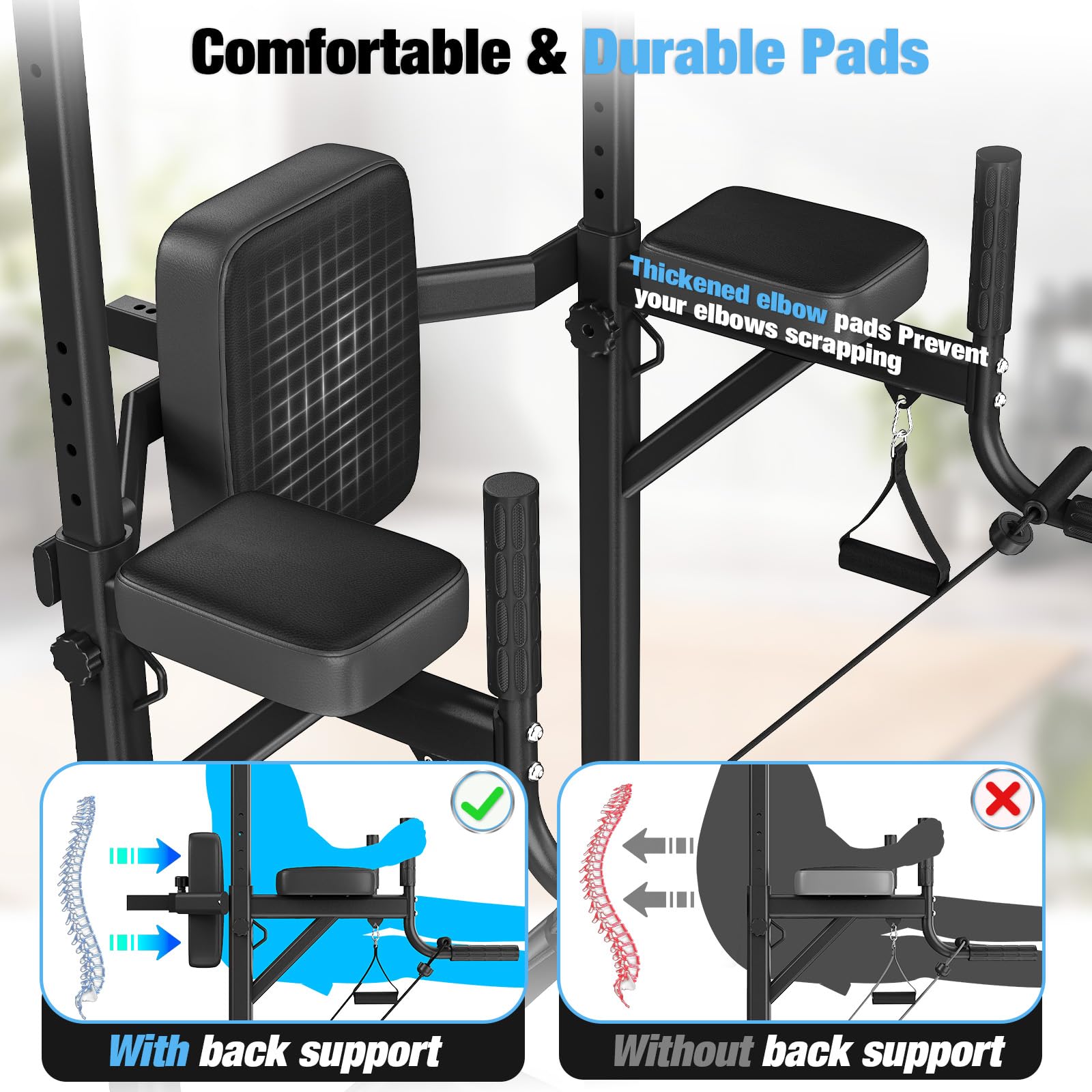 Dskeuzeew Power Tower Dip Station Pull Up Bar, Adjustable Height Multi-Function Power Tower, Push Up Workout Abdominal Exercise for Home Gym Strength Training Fitness Workout Equipment