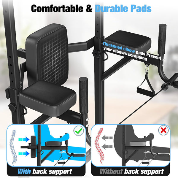 Dskeuzeew Power Tower Dip Station Pull Up Bar, Adjustable Height Multi-Function Power Tower, Push Up Workout Abdominal Exercise for Home Gym Strength Training Fitness Workout Equipment