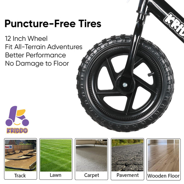 KRIDDO Toddler Balance Bike 2 Year Old, Age 18 Months to 5 Years Old, 12 Inch Push Bicycle with Customize Plate (3 Sets of Stickers Included), Gift Bike for 2-3 Boys Girls, Blue