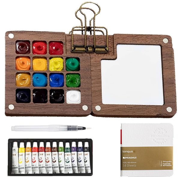 1 Set Pocket Artist Watercolour Travel Set, Mini Watercolour Paint Set Travel, Clip Watercolor Pen for Painters and Artists, Pocket Portable Palette