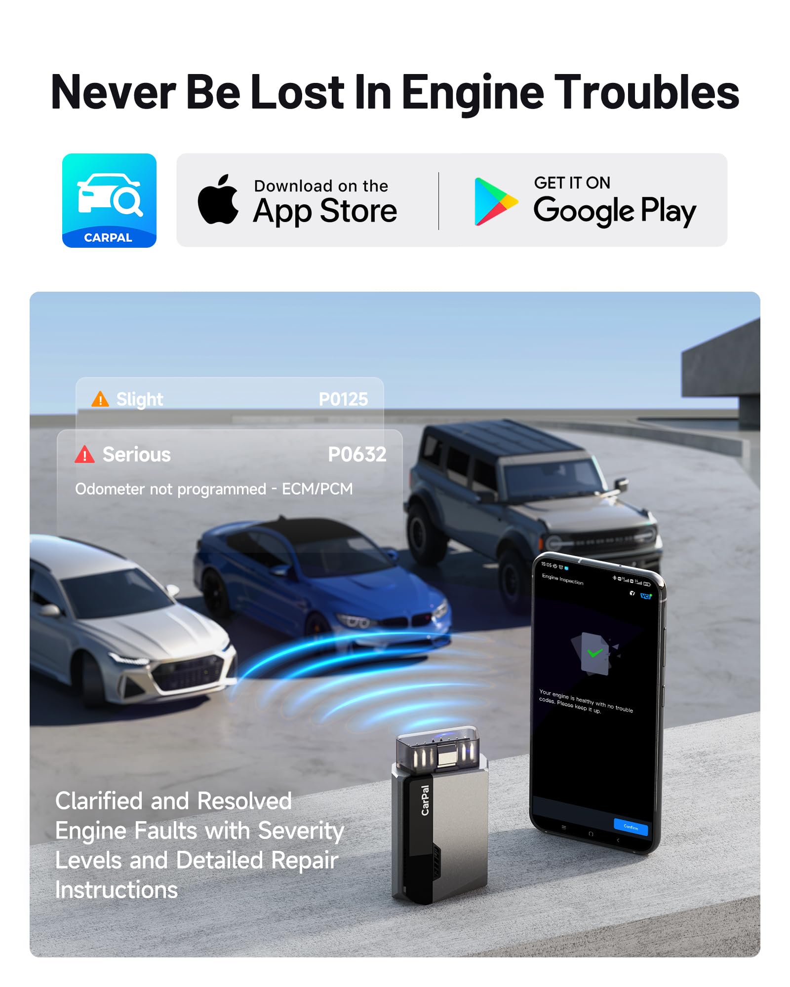TOPDON CarPal-A OBD2 Code Reader Bluetooth, All System OBD2 Scanner for iOS & Android, Vehicle Health Check, 6 Maintenance Services, Smog Check, Repair Guide, 1 Year Free Update