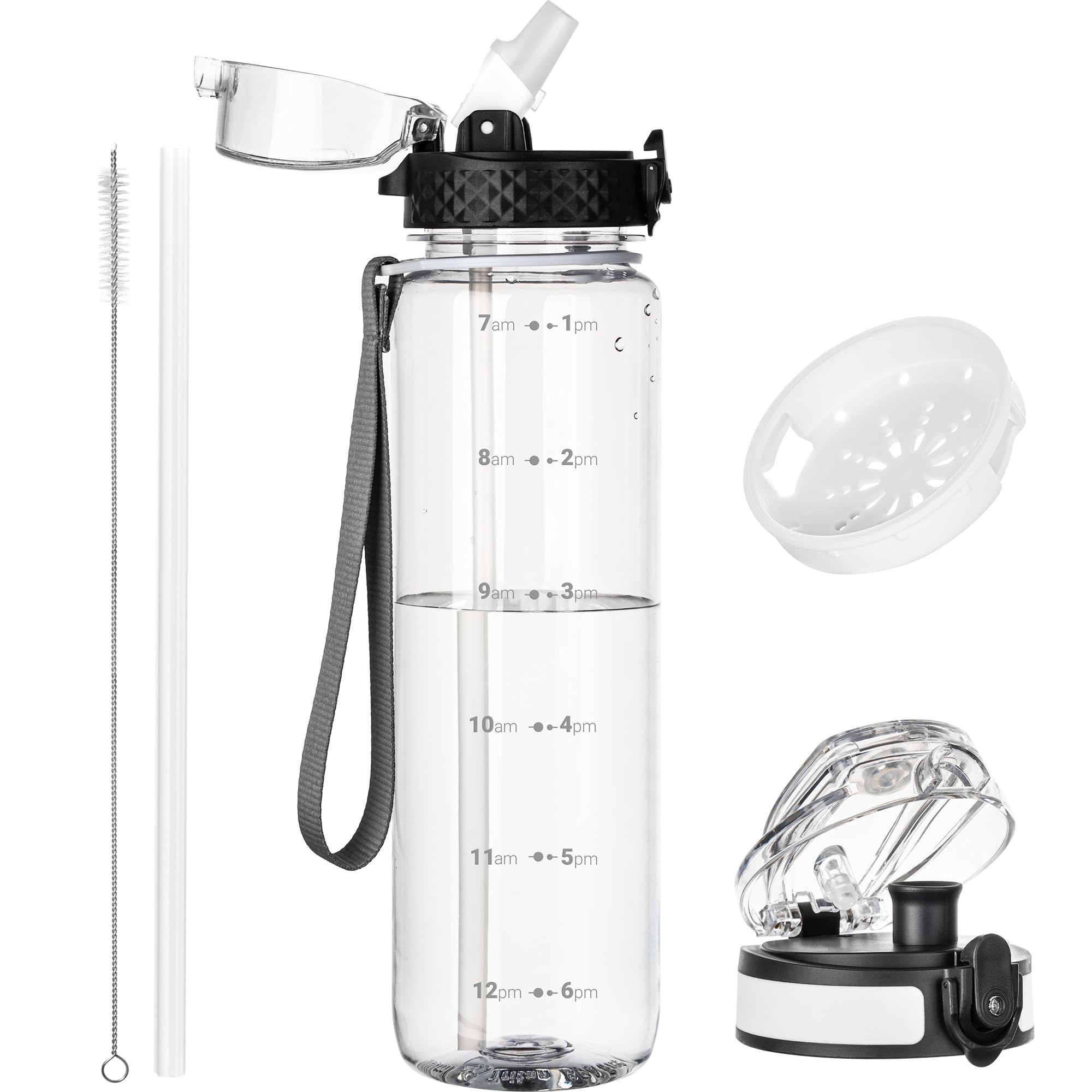 OLDLEY 1L/32oz Sports Water Bottle, 1000ml Motivational Drinks Bottle with Time Markings Leak Proof Drink & Lock Cover & No Straw, BPA Free for Adults Women Men Gym School Cycling Running Hiking