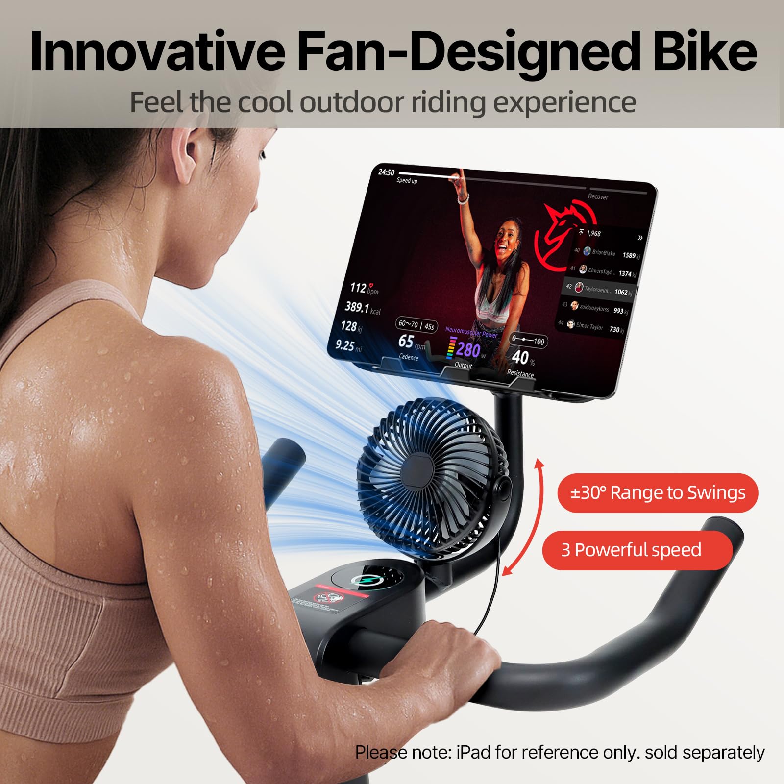 Bluearth Self-Powered-Fan Exercise Bike with Dynamic LED Light Effects, Pro Livestreaming Classes, Smart Exclusive App, 300 LBS Magnetic Resistance Indoor Stationary Cycling Workout Bike for Home