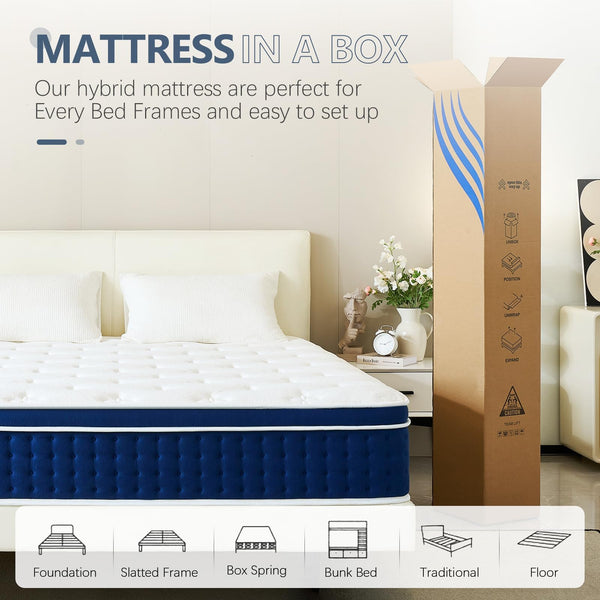 Bednew Double Mattresses 34cm, 13.4 Inch Innerspring Hybrid Mattress Double 4FT6 with Breathable Foam and Pocket Spring For Cool Comfort Sleep, Medium Firm Mattress(135x190x34cm)