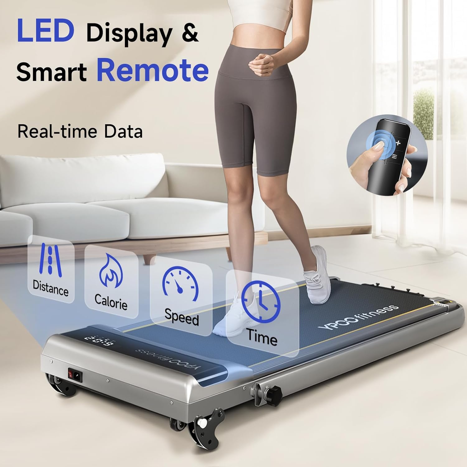 YPOO Walking Pad with Incline 3 in 1 Walking Pad with Handle 3 Level Incline, Portable Folding Treadmills for Home Foldable 300lbs Under Desk Treadmill LED Display Remote Control & APP