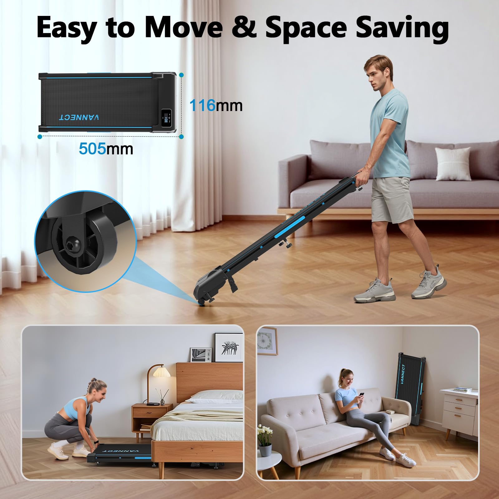 VANNECT Upgraded Walking Pad with 9/12% Incline, 1-10KM/H＆1-14KM/H Under Desk Treadmill, 2.75HP/3.0HP Quiet Jogging Running Walking Pad Treadmill with 330LBS & 400LBS Capacity, Magnetic Remote Control