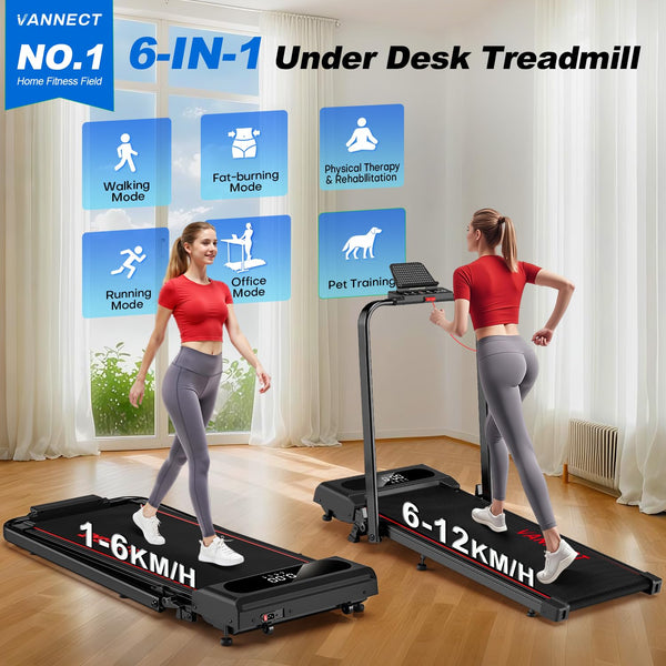 6 in 1 Folding Treadmill with 1-12KM/H, 9% Incline Walking Pad Foldable with APP, 2.75HP Under Desk Treadmills for Home Office, Running Machine Portable with Magnetic Remote Control, 350LBS Weight
