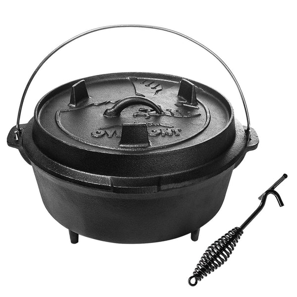 Overmont Overmont 8.8L/ 9Quart All-Round Dutch Oven Dual Function Lid Griddle with Lid Lifter Camping Pre Seasoned Cast Iron Pot