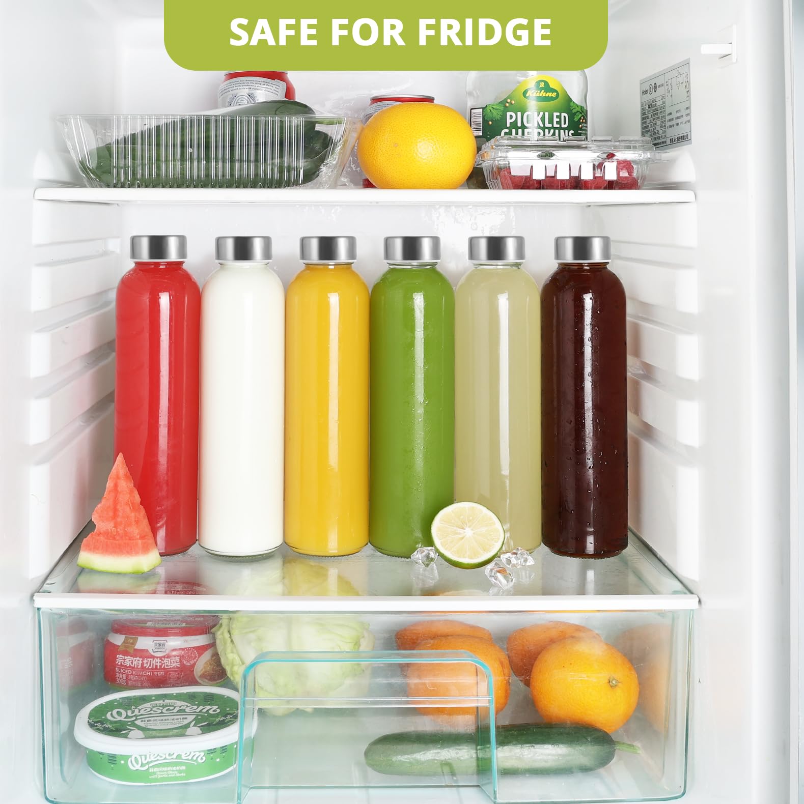 LIMILI Glass Bottles With Stainless Steel Lids, 300/350/750/1000ML Water Bottles, Leak Proof Reusable Drinking Bottles for Hot Cold Drinks, Work, Gym, Home