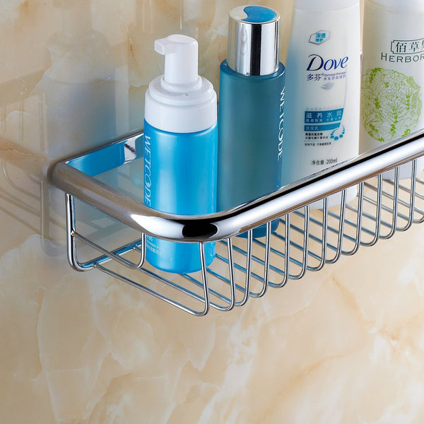 Beelee Wall Mounted 17.72 Inch Bathroom Shower Caddy Bath Rectangular Storage Basket Shelf, Polished Chrome Finish