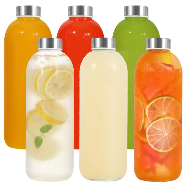 LIMILI Glass Bottles With Stainless Steel Lids, 300/350/750/1000ML Water Bottles, Leak Proof Reusable Drinking Bottles for Hot Cold Drinks, Work, Gym, Home