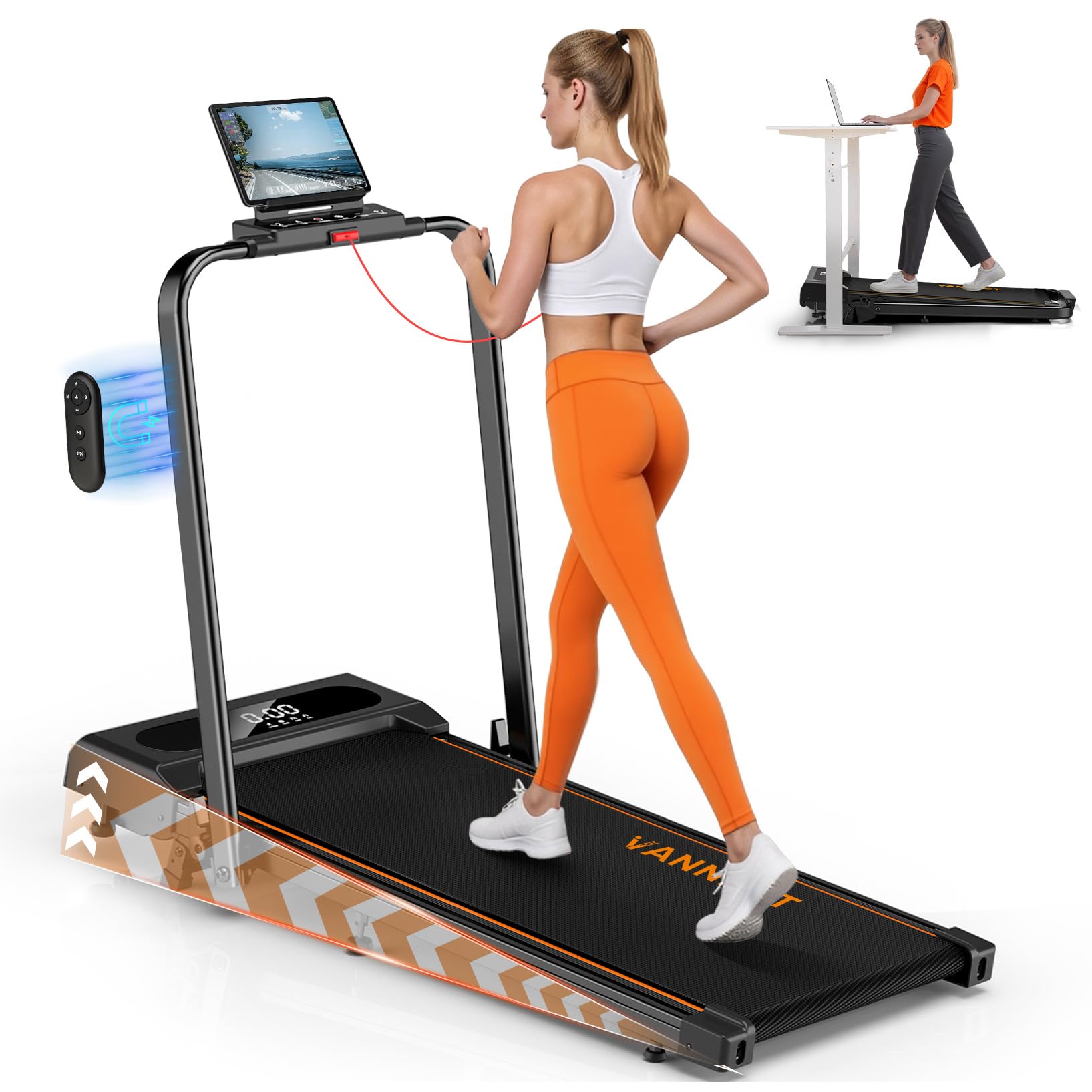 6 in 1 Folding Treadmill with 1-12KM/H, 9% Incline Walking Pad Foldable with APP, 2.75HP Under Desk Treadmills for Home Office, Running Machine Portable with Magnetic Remote Control, 350LBS Weight