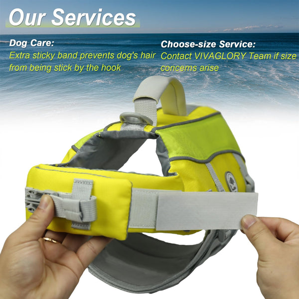 VIVAGLORY Front Float Dog Life Jacket, Dog Buoyancy Aid for Swimming & Boating, Life Vest with Chin Float & Handle, Ripstop & Buoyancy for Doggy, L, Yellow Grey