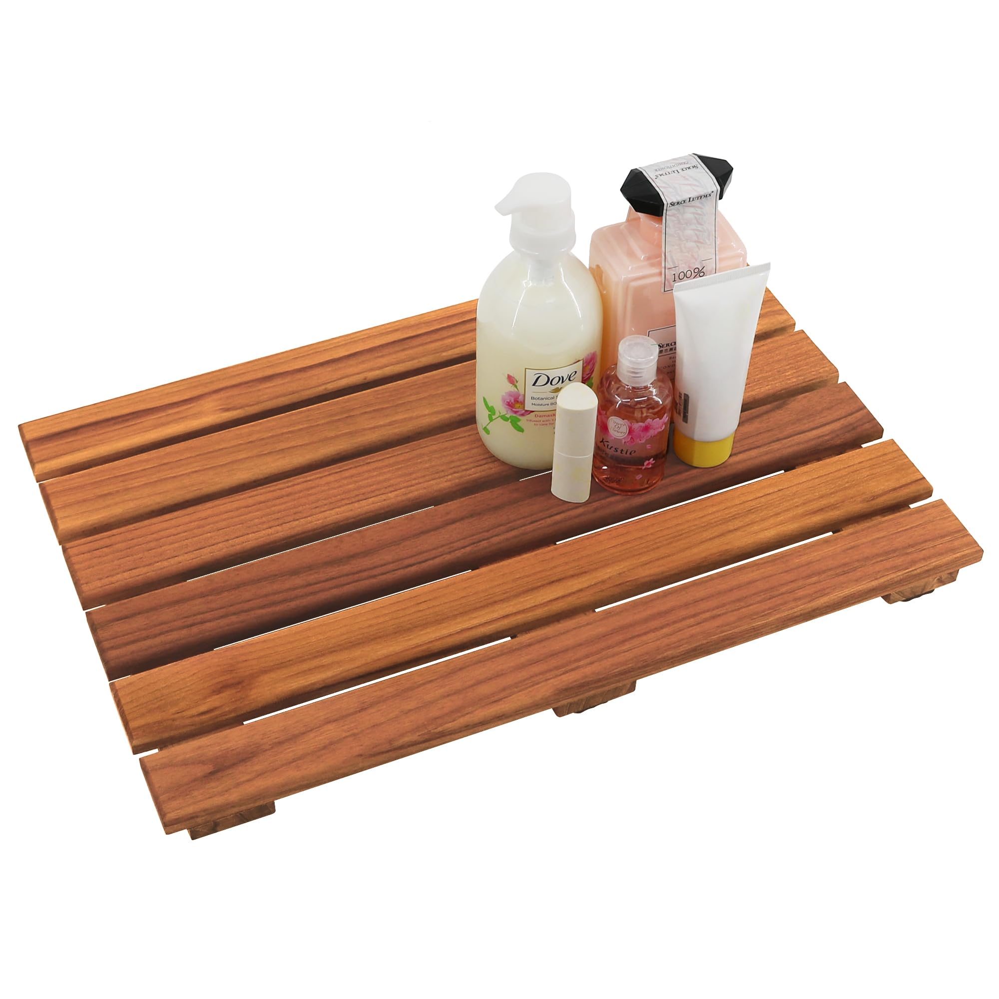 VaeFae Teak Shower Mat, Non-Slip Bath Mat, Luxury Spa Mat, Wooden Mat for Bathtub, 50.8 x 33 cm