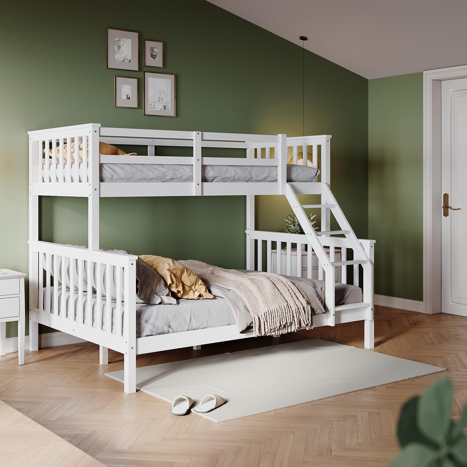 ZANOFIRA Bunk Bed with Ladder, Solid Pine Wood Triple Bed Frame, Single Bed and Double Bed Set, Double 4 Foot 6, Single 3 Foot Sleeper Bed For Kids
