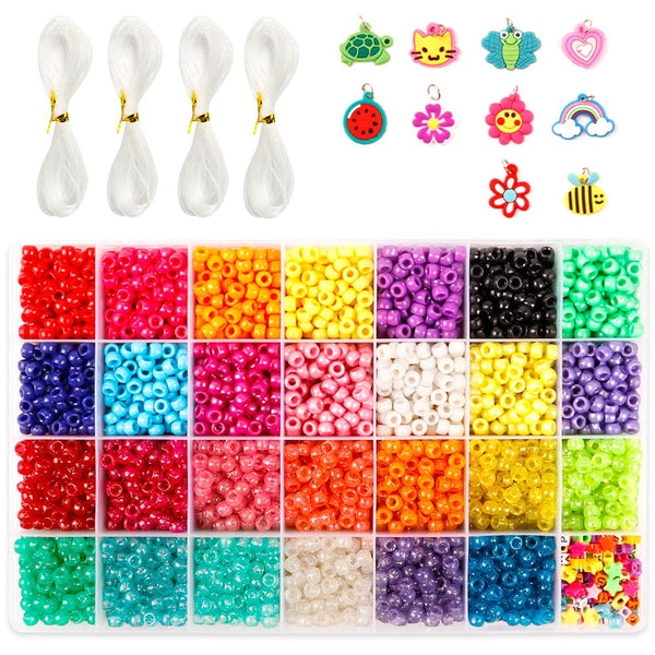 INSCRAFT Pony Beads Set, 4600 Pcs 9mm, 27 Colors, Letter & Star Beads, Elastic String, Adults, Non-Foldable, Jewelry Making Kit