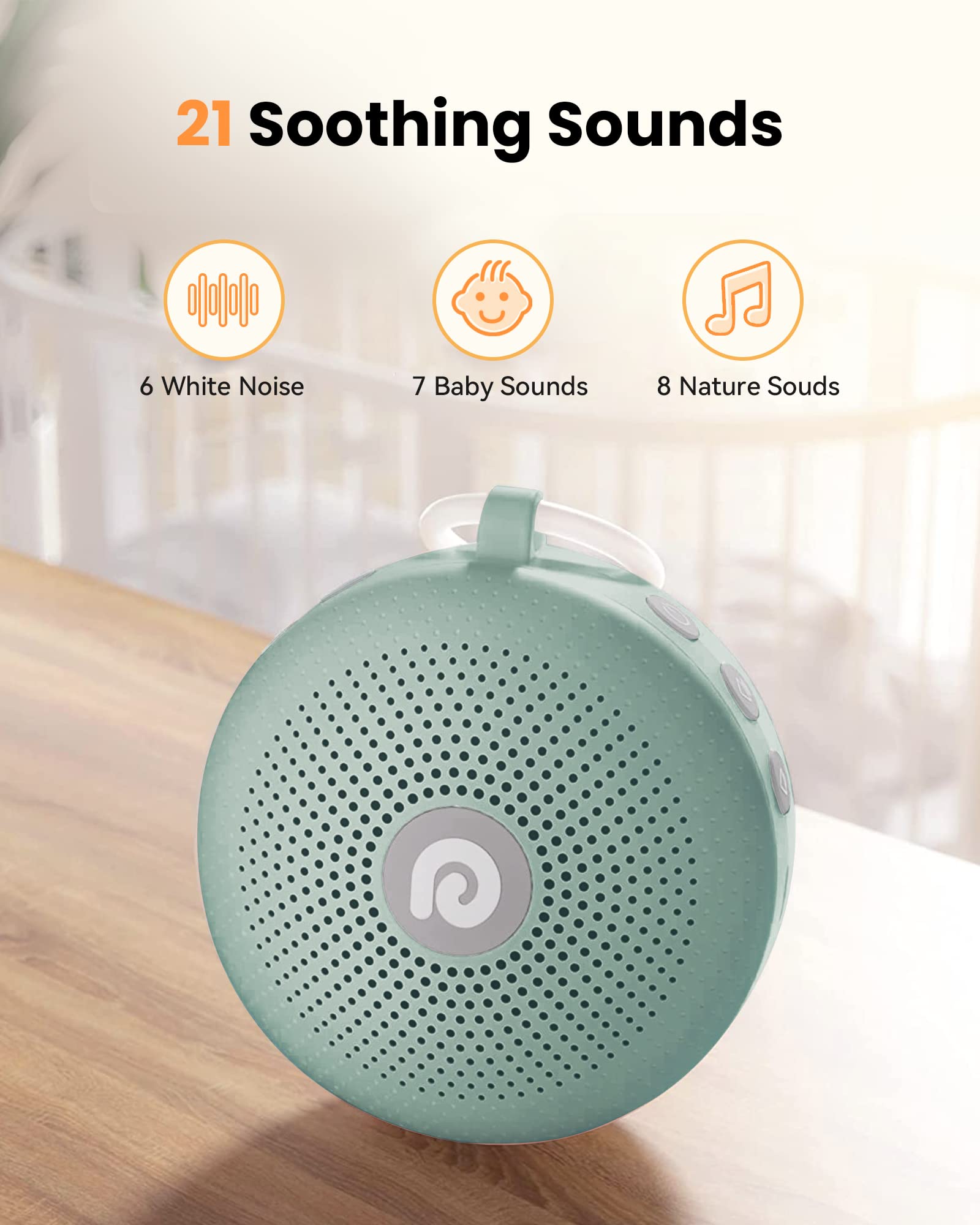 Dreamegg White Noise Machine, Portable Sound Machine Baby Features Powerful Battery, D11Max Sleep Aid Sound Machine for Baby Adults 21 Soothing Sounds for Sleeping Nursery Travel Gift USB Rechargeable