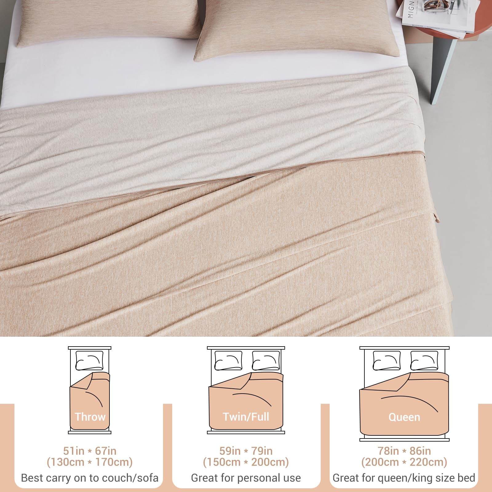 Elegear Cooling Blanket for Night Sweats, Q-Max 0.5 Arc-Chill Summer Cool Fiber Throw for Bed Sofa Chair Travel Adult Kids Hot Sleeper, Comfort, Lightweight, Twin/Double, 150x200cm, Gray