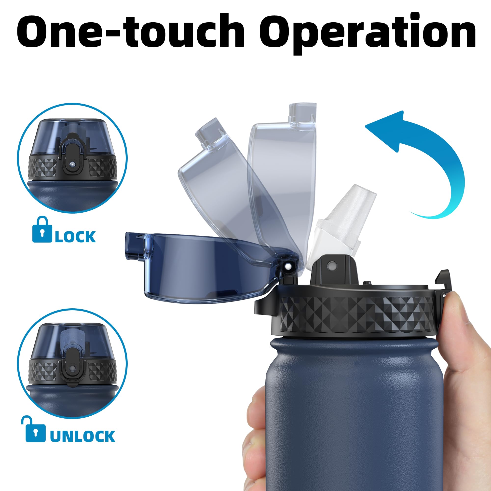 OLDLEY Stainless Steel Water Bottle with Straw 1L Vaccum Insulated Large Drink Flask Metal Water Bottles 1 Litre Leakproof Keep Drinks Hot Cold for Sports Gym with Different Lids(Purple Green, 3 Lids)