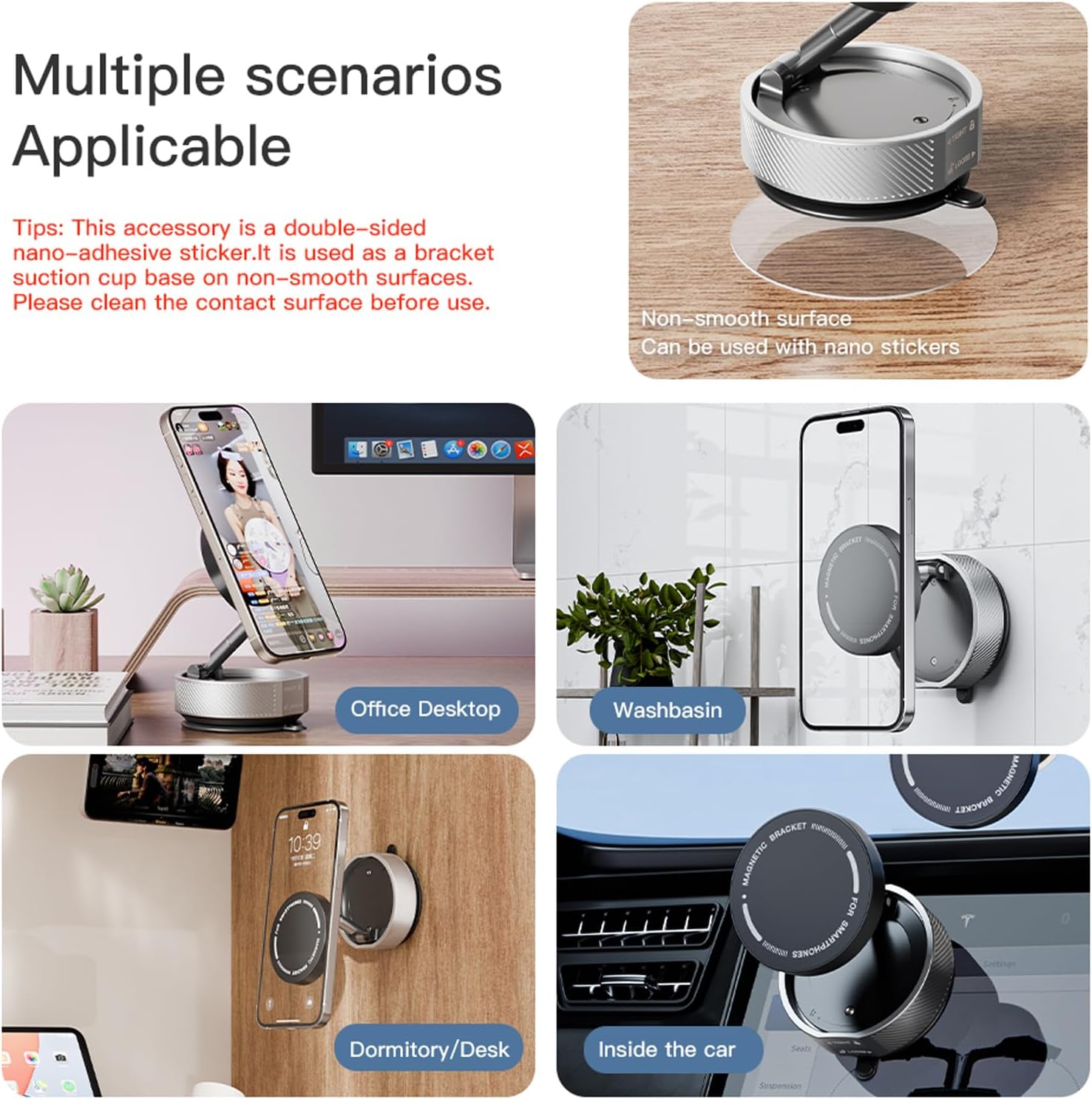 XIANGBIN New Vacuum Magnetic Phone Holder, 360° Rotating Adjustable and Foldable Suction Cup Phone Holders, Stand Magnetic Phone Holder for Car/Gym/Mirror/Smooth Surface