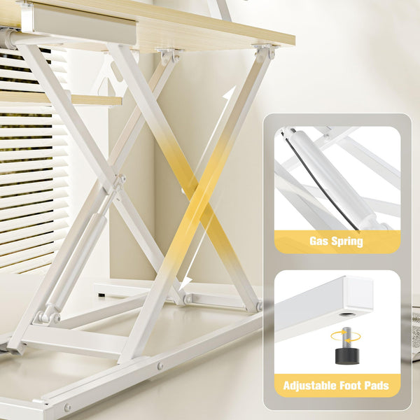 ERGOMAKER Height Adjustable Standing Desk Converter - 101cm (40 Inch) Wide Platform Tabletop Workstation - Quick Sit to Stand Desk Riser for Dual Monitors White