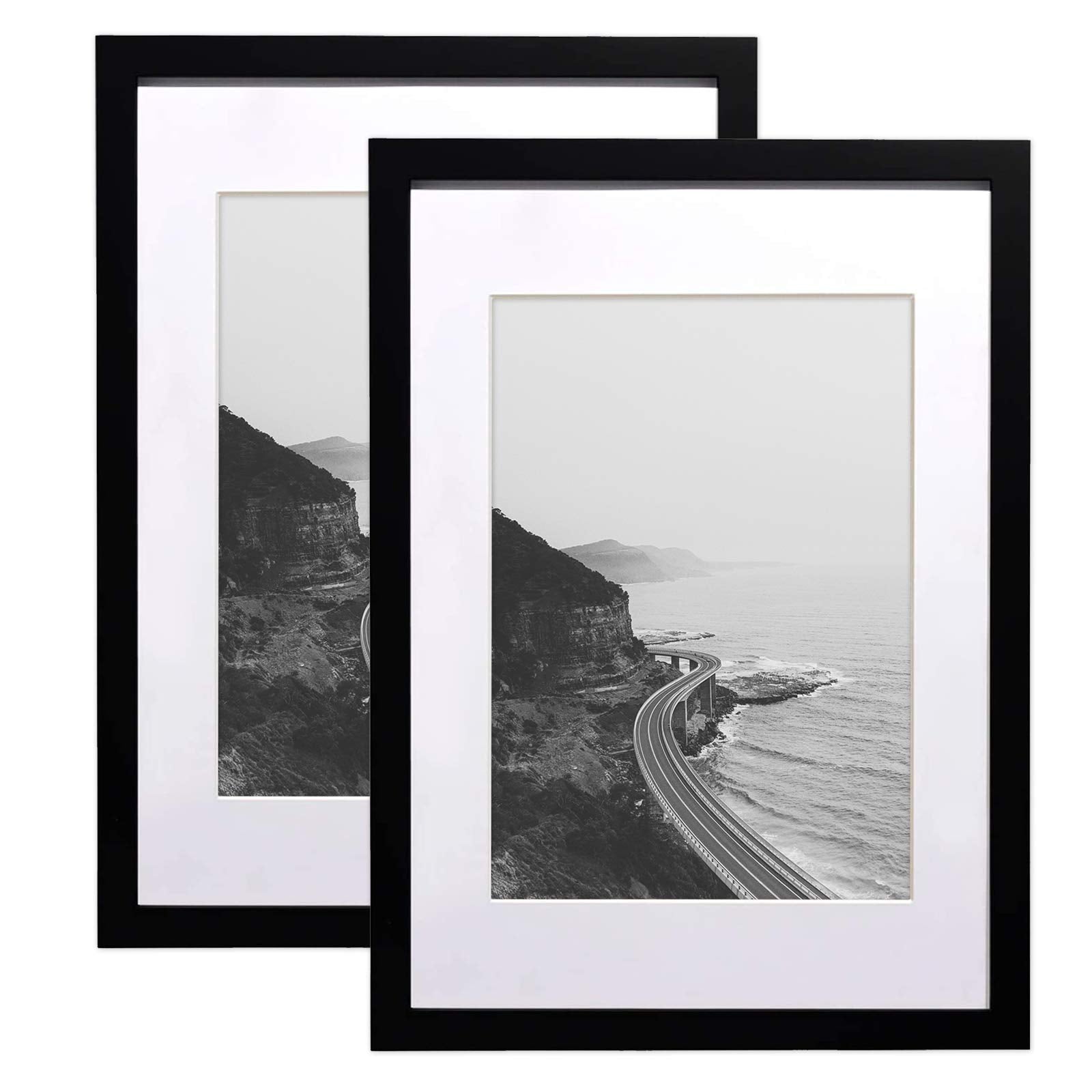 SILD A2 Poster Frame - Solid Wood Frames Black Picture Frame A2 with Mount for A3 Frame Set of 2