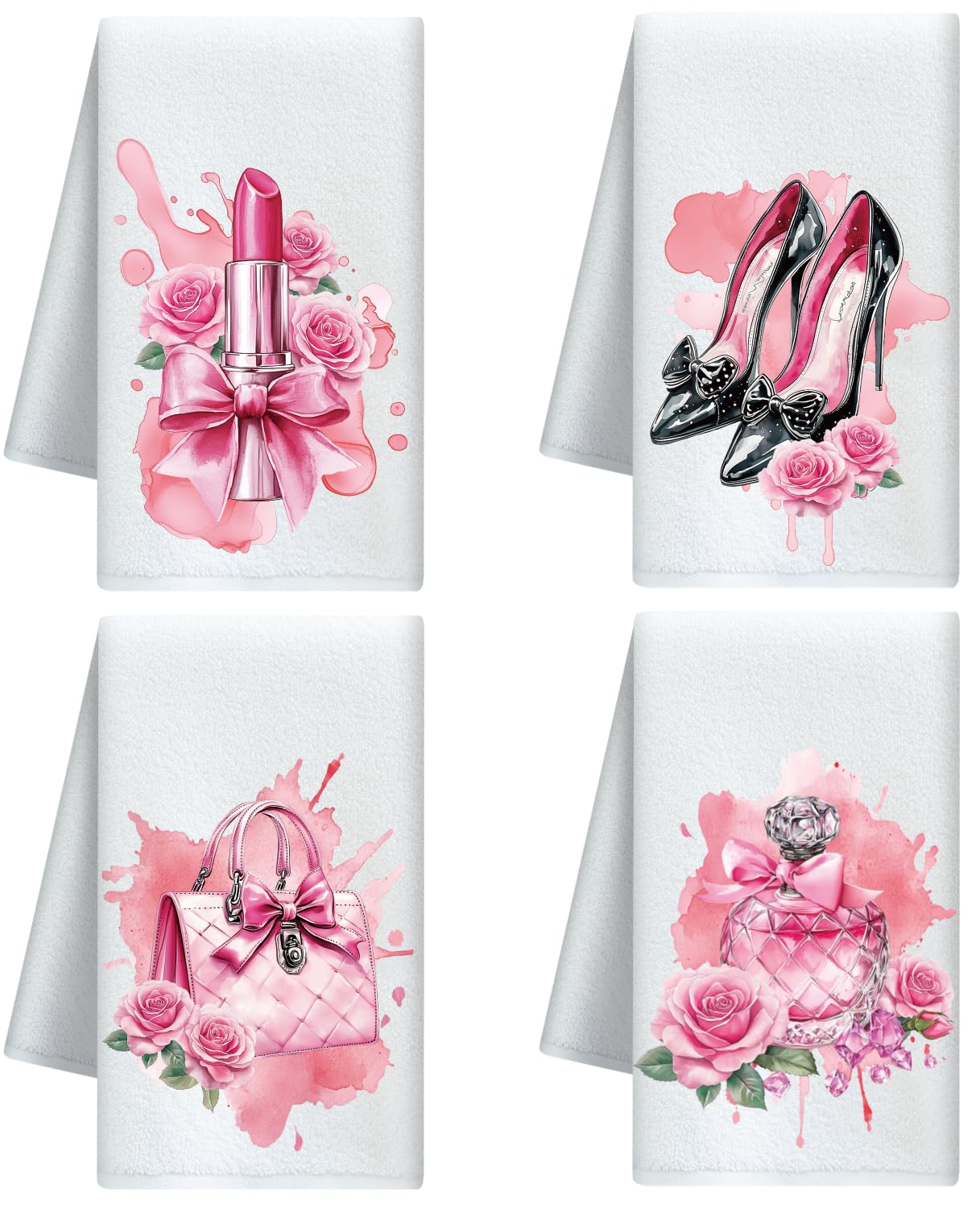 CUTHOLLOW Girl Element Decorative Kitchen Towels Set of 4, 60x40cm Soft & Absorbent Microfiber Dish Towel for Tea Coffee Bar Home, Best Gift for