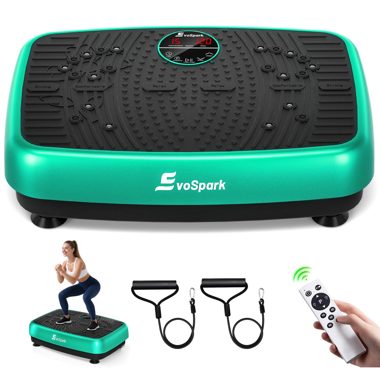 EvoSpark Vibration Plate, Vibration Plate Exercise Machine with 2025 High-Performance Dual Motor, 120 Adjustable Speeds, 450 Lbs Capacity Vibrating Plate for Lymphatic Drainage & Weight Loss