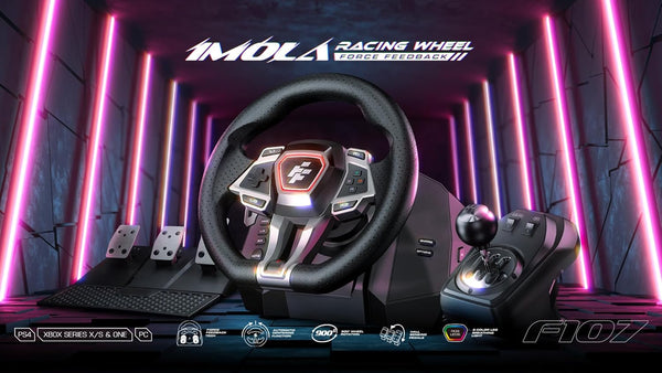 Flashfire F107 IMOLA Racing FORCE FEEDBACK Wheel,Pedals, Shifter, Hall-Effect Sensor, Vibration Feedback Function, Adjustable Rotation 270° and 900°, Red/Black for PS4, XBOX X/S and One, Switch, PC