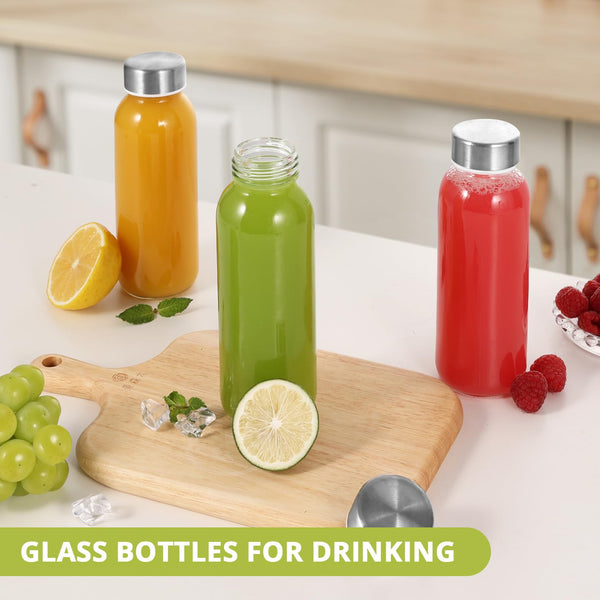 LIMILI Glass Bottles With Stainless Steel Lids, 300/350/750/1000ML Water Bottles, Leak Proof Reusable Drinking Bottles for Hot Cold Drinks, Work, Gym, Home