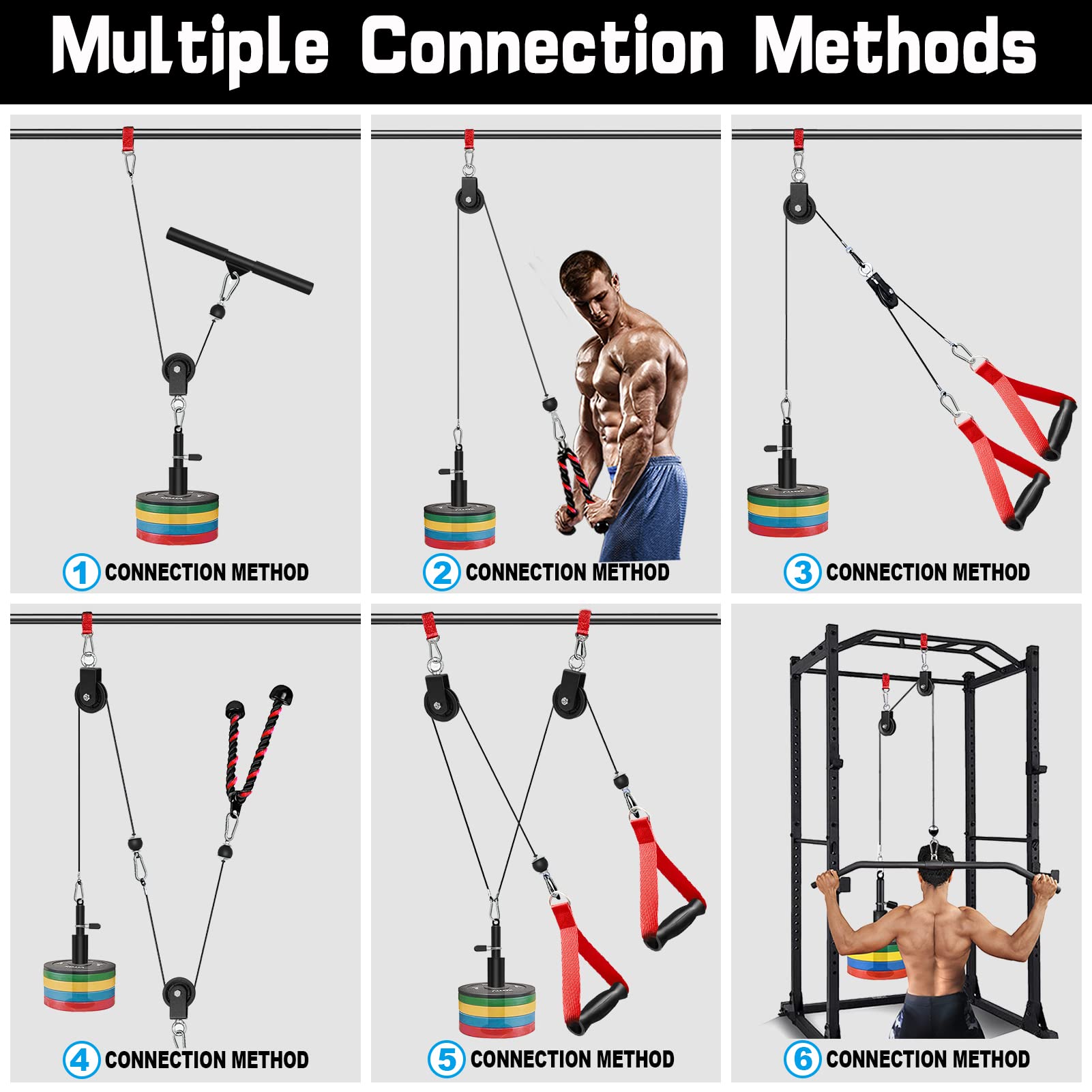 SERTT Weight Cable Pulley System Gym, Upgraded Cable Pulley Attachments for Gym LAT Pull Down, Biceps Curl, Tricep, Arm Workouts - Weight Pulley