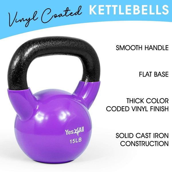 Yes4All XVWR Vinyl Coated Cast Iron Kettlebell, Kettle Bell Weights Set - Multicolor Kettlebells, Set of 4.5 + 6.8 kg