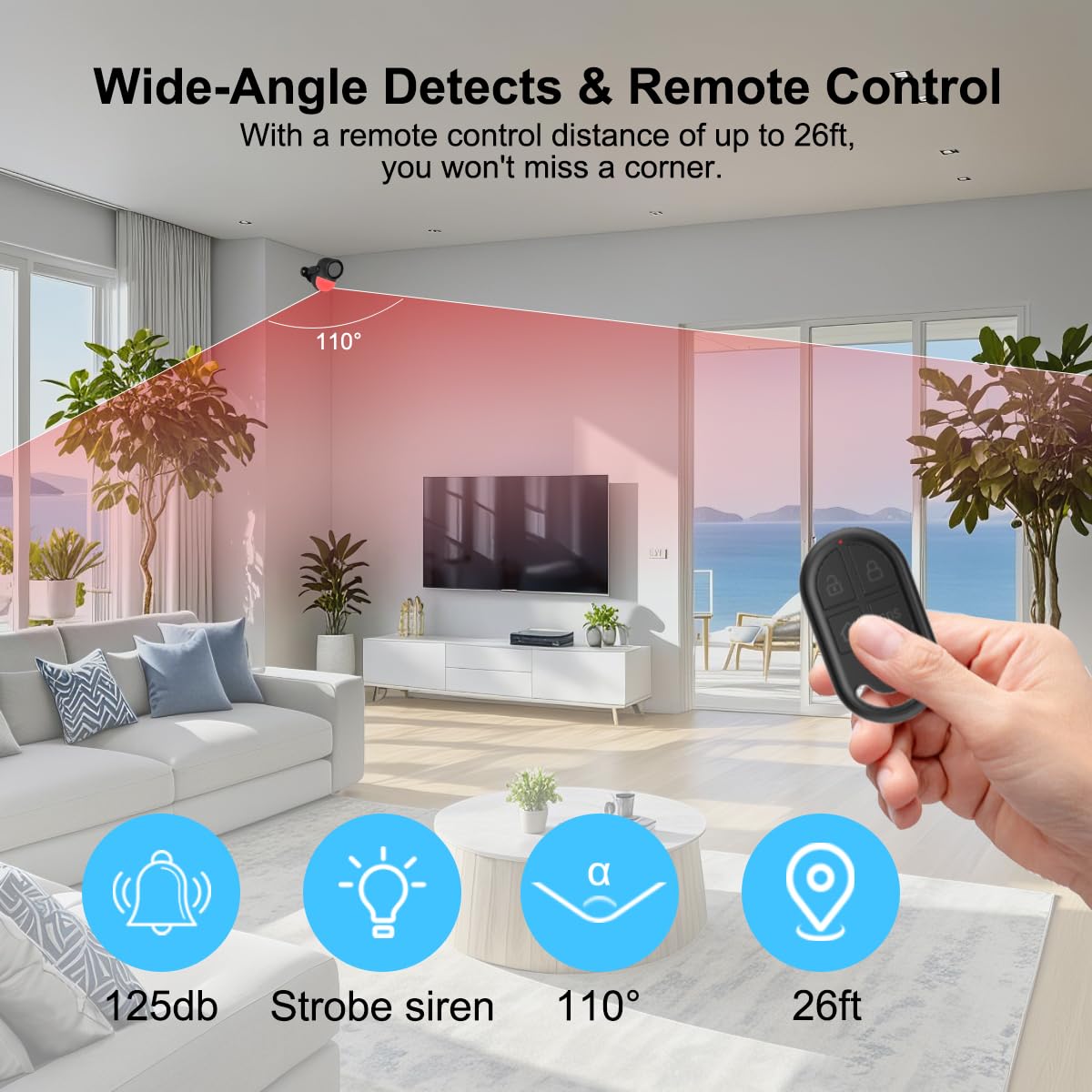 Shed Alarm, Shed Security Alarm for Home / Ranch / Van / Carport / Shop Infrared Detection Technology with 328ft Remote SOS Button Battery Powered 125db Extra Loud - Black