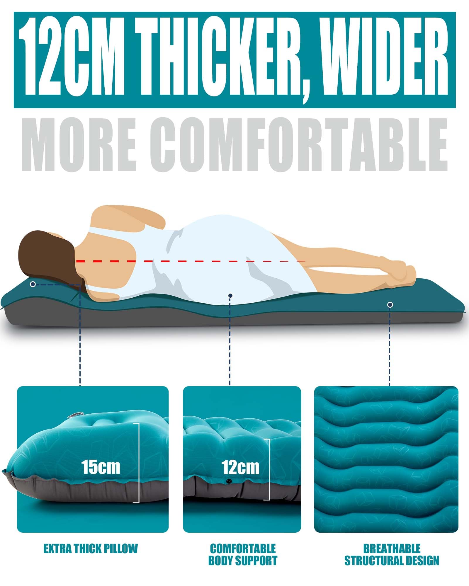 AKSOUL Self Inflating Sleeping Mat for Camping: 8-12CM Thickness Single Camp Mattress, Double Joinable Camping Inflatable Mat