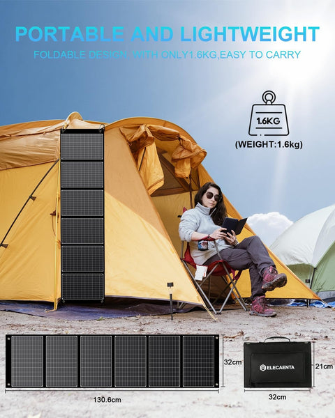 ELECAENTA 60W Foldable Solar Panel ETFE Solar Charger USB-C PD45W QC3.0 DC 18V for Portable Solar Generator Power Station Smartphones Outdoor Power Backup Waterproof Dustproof, 1.6KG