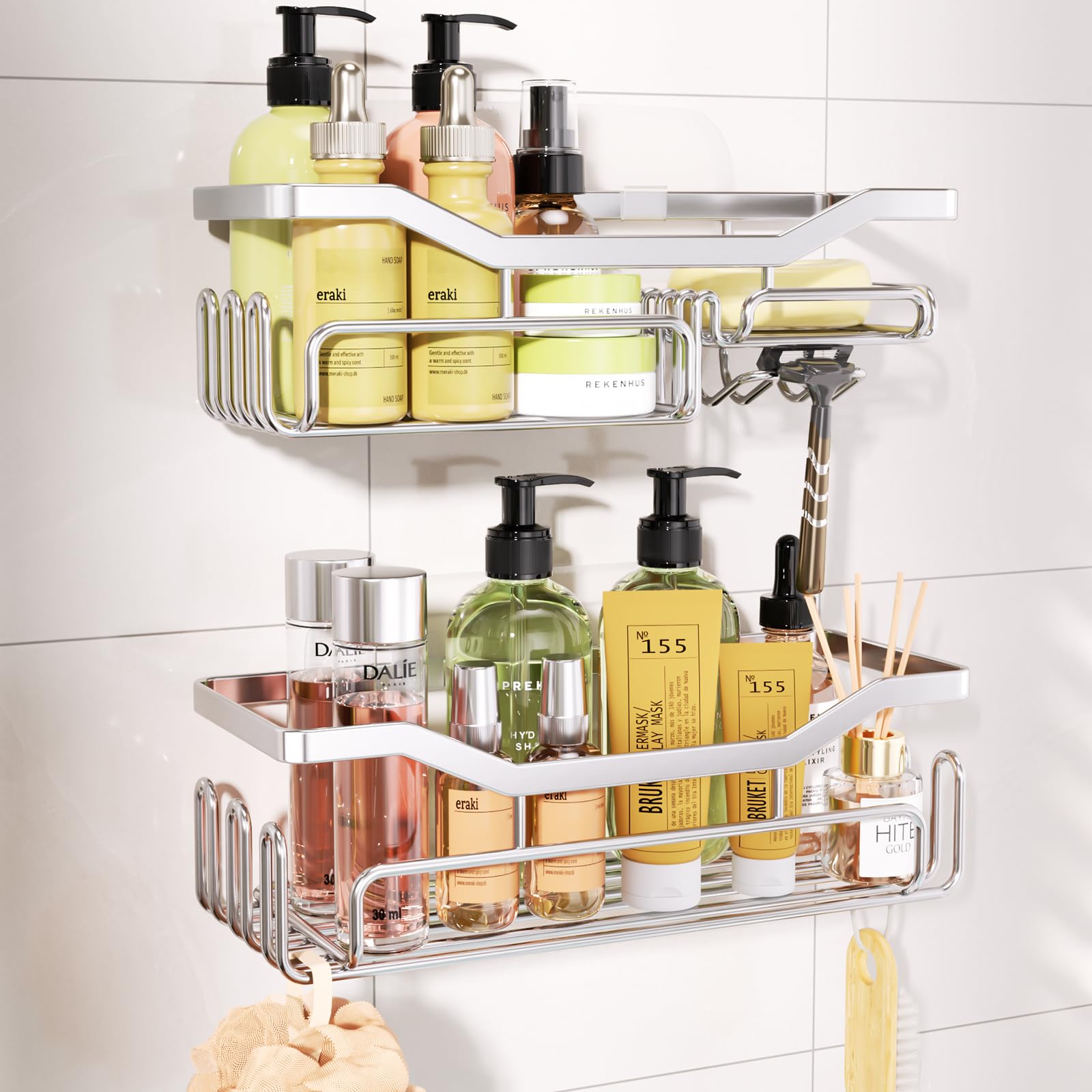 HapiRm Shower Caddy with 11 Hooks, Shower Shelf with Razor Holder, Soap Dish, Towel Hook Bathroom Organiser for Bathroom Storage and Kitchen