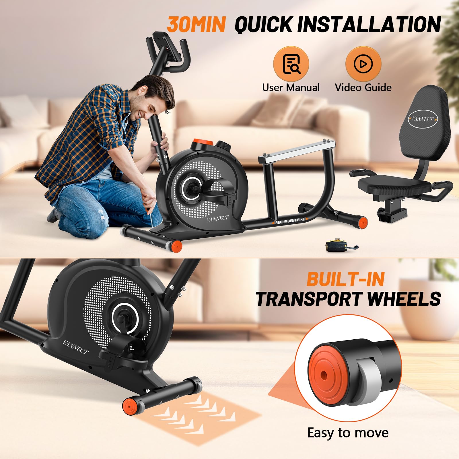 Recumbent Exercise Bike for Home Use, 16 Level Resistance Recumbent Bike with 400LBS Weight Capacity, Upgraded Magnetic Recumbent Bikes with Smart APP& LCD Monitor, Adjustable Seat